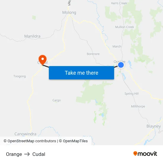 Orange to Cudal map