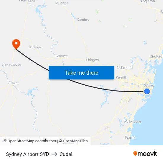 Sydney Airport SYD to Cudal map