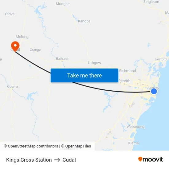 Kings Cross Station to Cudal map