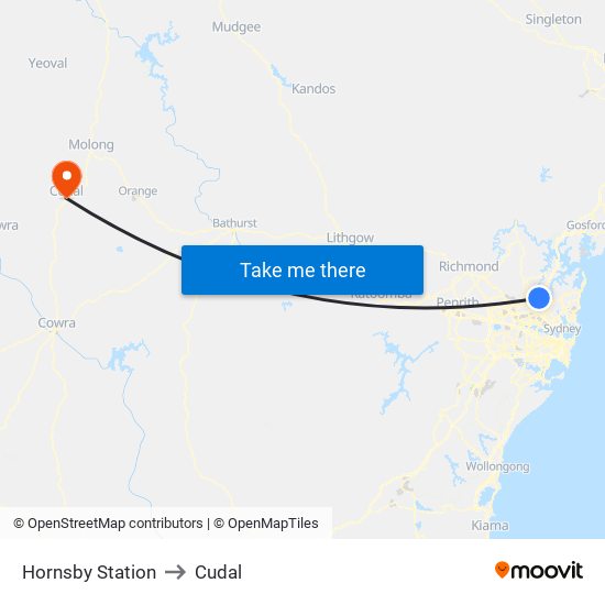 Hornsby Station to Cudal map