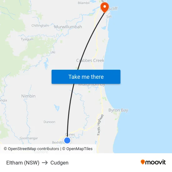 Eltham (NSW) to Cudgen map