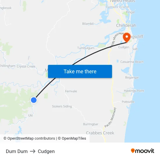 Dum Dum to Cudgen map