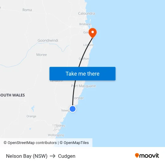 Nelson Bay (NSW) to Cudgen map