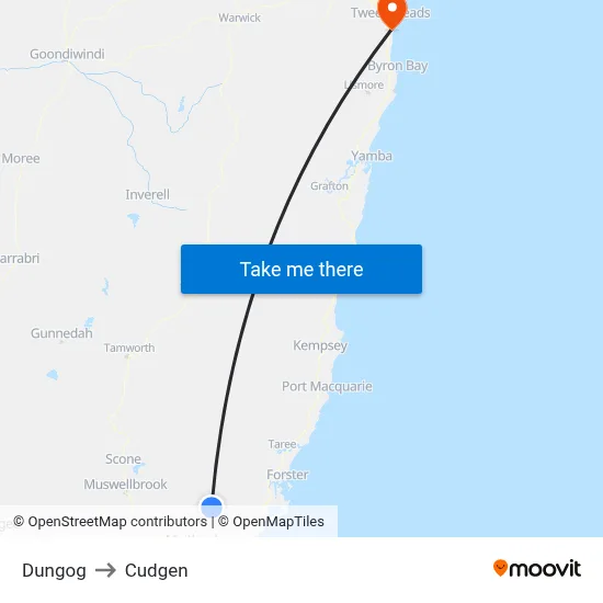 Dungog to Cudgen map