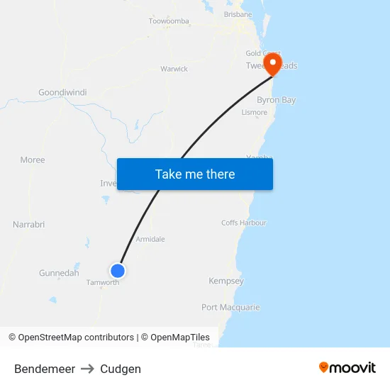 Bendemeer to Cudgen map