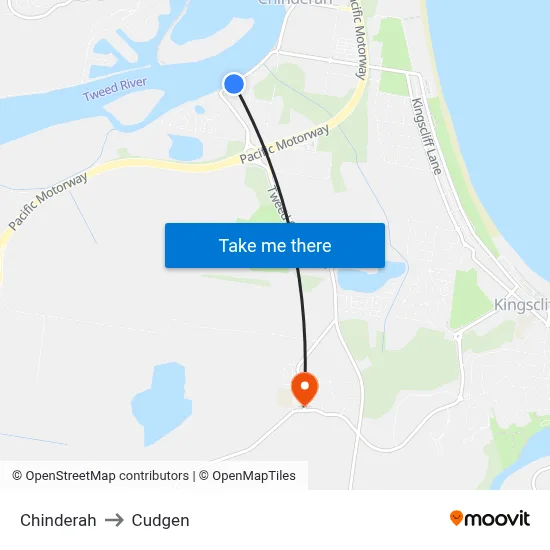 Chinderah to Cudgen map