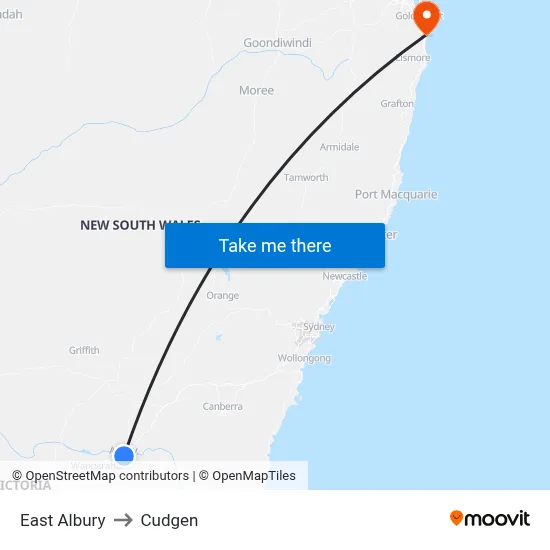 East Albury to Cudgen map