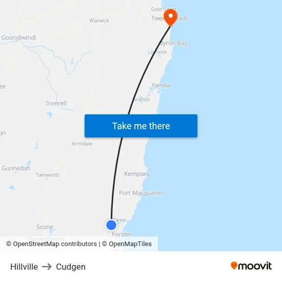 Hillville to Cudgen map