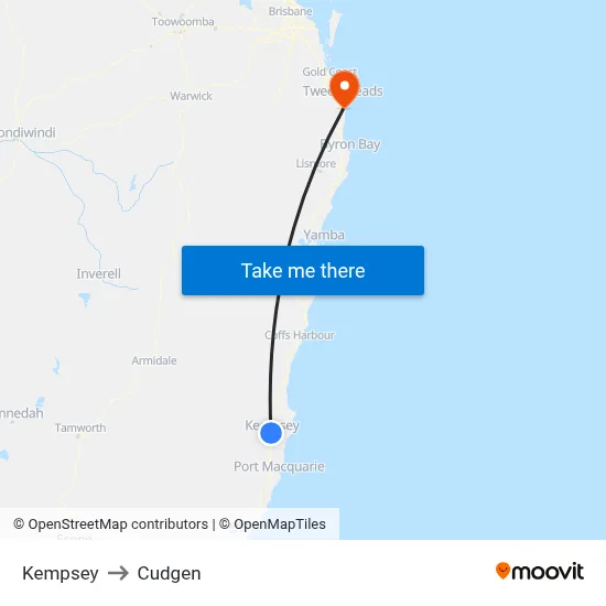 Kempsey to Cudgen map