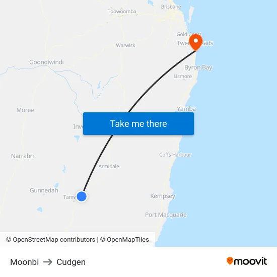 Moonbi to Cudgen map