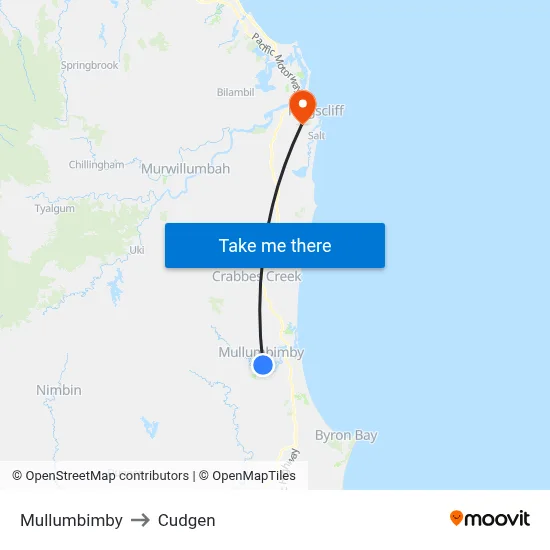 Mullumbimby to Cudgen map