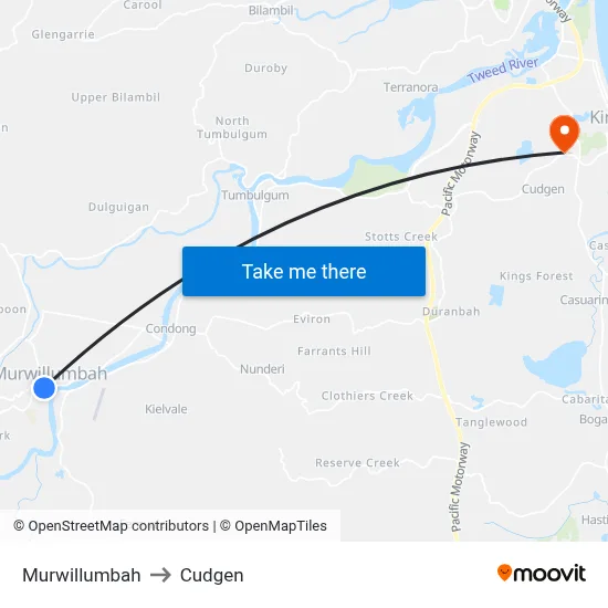 Murwillumbah to Cudgen map