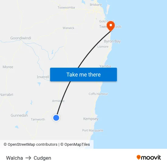 Walcha to Cudgen map