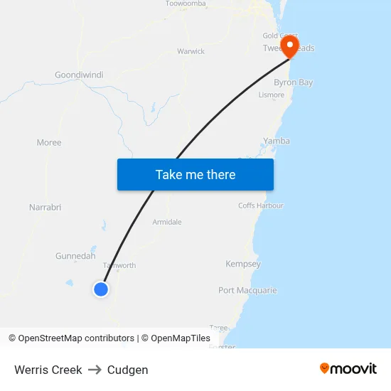 Werris Creek to Cudgen map