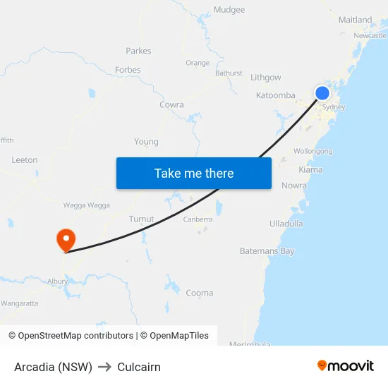 Arcadia (NSW) to Culcairn map