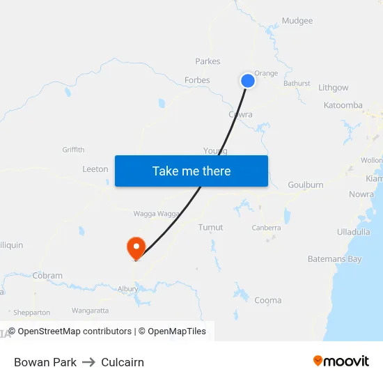 Bowan Park to Culcairn map