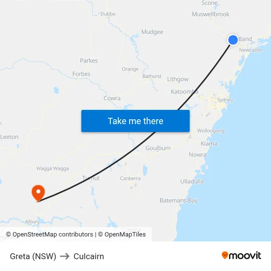 Greta (NSW) to Culcairn map