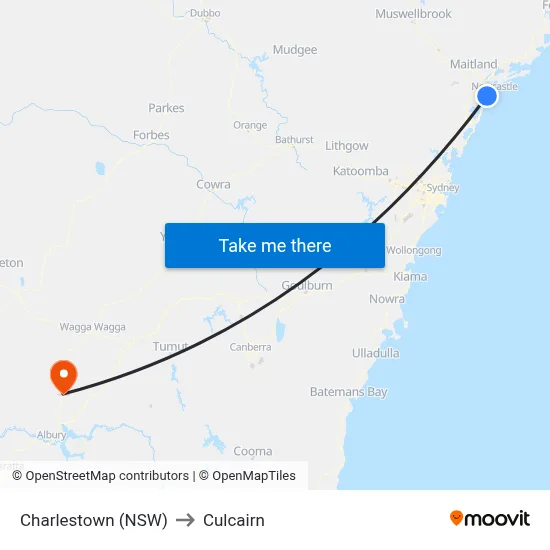 Charlestown (NSW) to Culcairn map