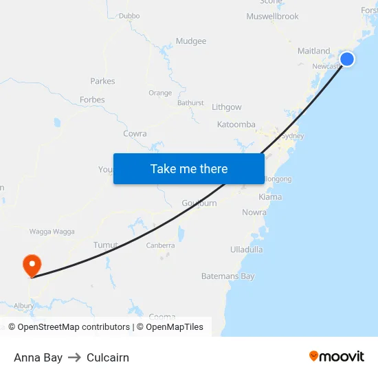 Anna Bay to Culcairn map