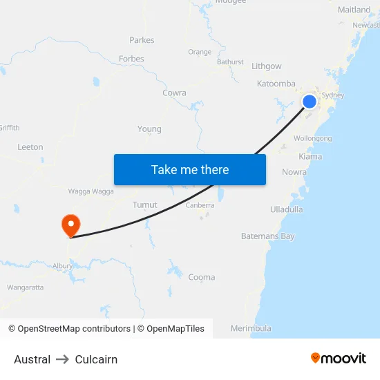 Austral to Culcairn map