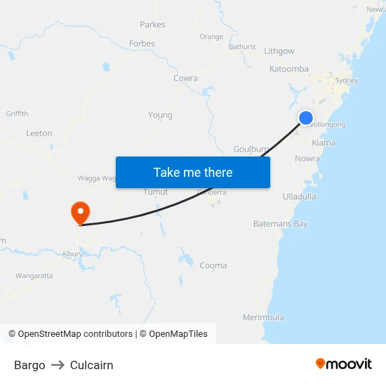 Bargo to Culcairn map