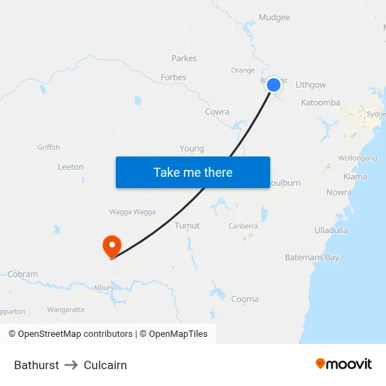 Bathurst to Culcairn map