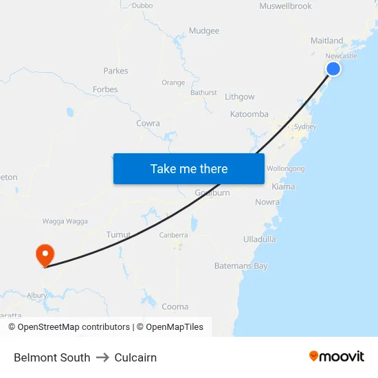 Belmont South to Culcairn map