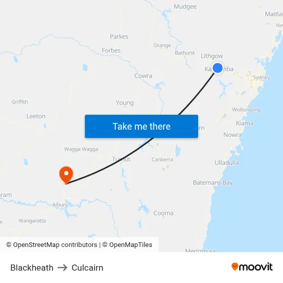 Blackheath to Culcairn map