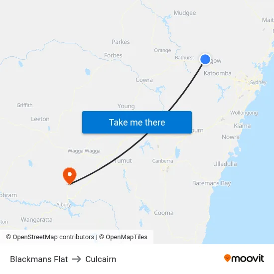 Blackmans Flat to Culcairn map