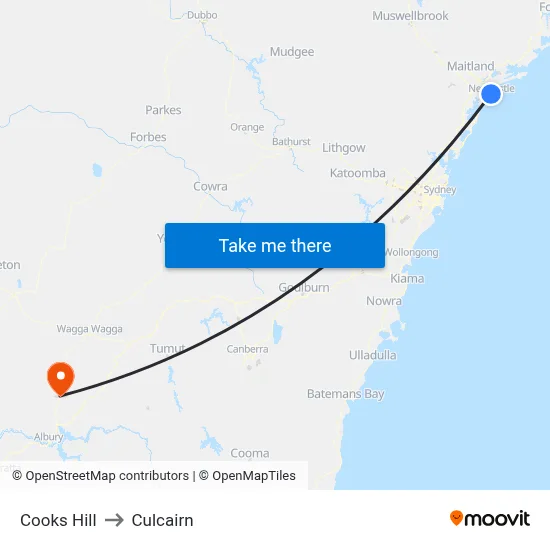 Cooks Hill to Culcairn map