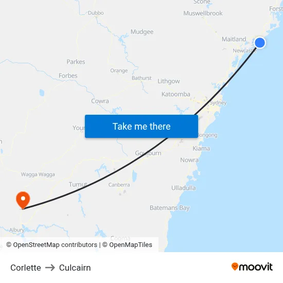 Corlette to Culcairn map