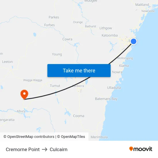 Cremorne Point to Culcairn map
