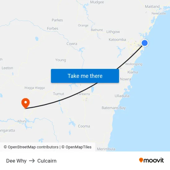 Dee Why to Culcairn map
