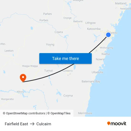 Fairfield East to Culcairn map