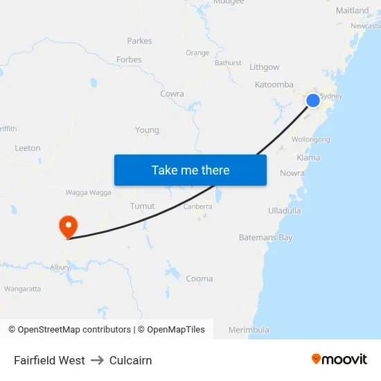 Fairfield West to Culcairn map