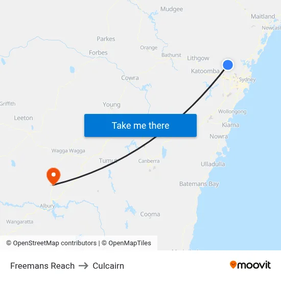 Freemans Reach to Culcairn map