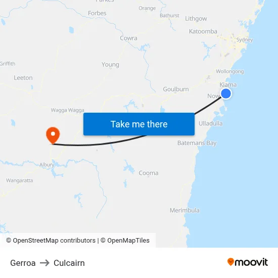 Gerroa to Culcairn map