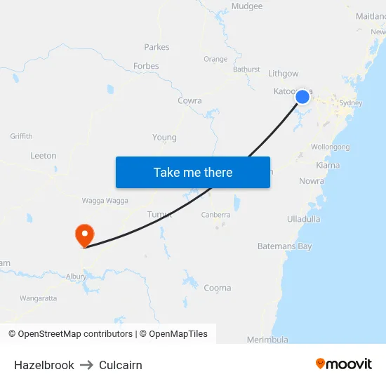 Hazelbrook to Culcairn map