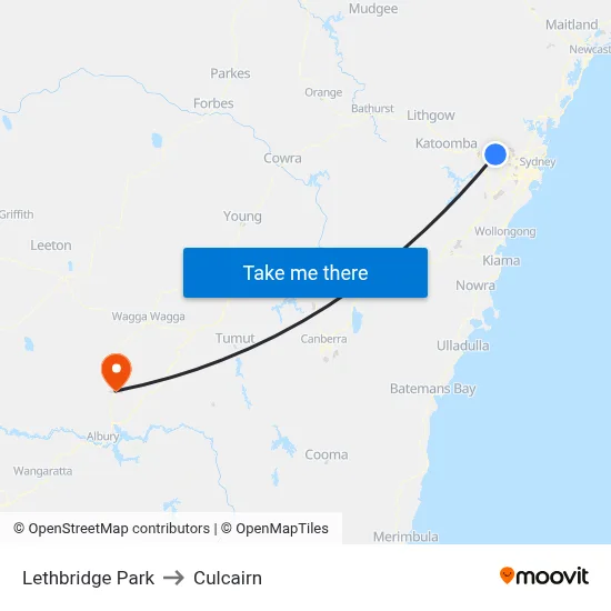 Lethbridge Park to Culcairn map