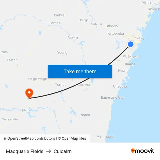 Macquarie Fields to Culcairn map