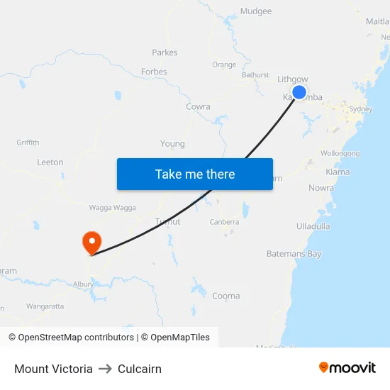 Mount Victoria to Culcairn map