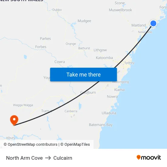 North Arm Cove to Culcairn map
