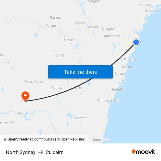 North Sydney to Culcairn map