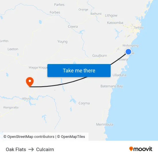 Oak Flats to Culcairn map