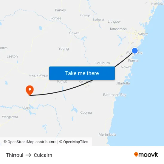 Thirroul to Culcairn map