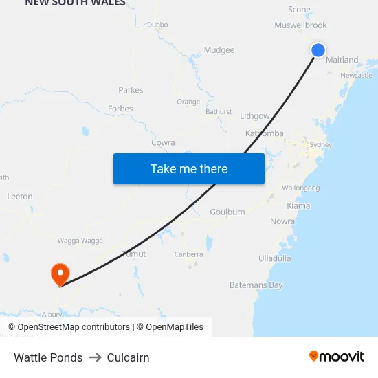 Wattle Ponds to Culcairn map