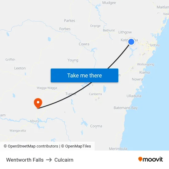 Wentworth Falls to Culcairn map