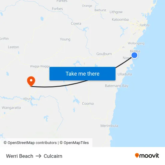 Werri Beach to Culcairn map