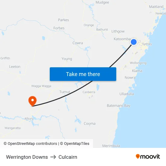 Werrington Downs to Culcairn map