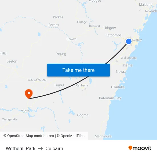 Wetherill Park to Culcairn map